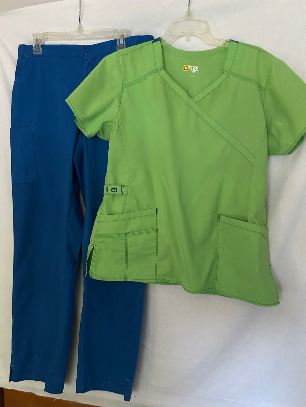 WonderWink Lime Green Scrub Top with Royal Blue Pants Set